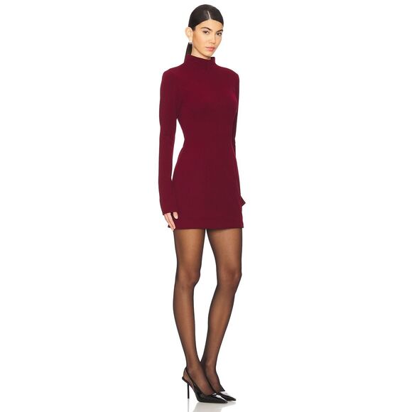 NWT Katie May Mock Neck Long Sleeve Justina Bodycon Mini Dress Bordeaux XXS $228 - Picture 2 of 9